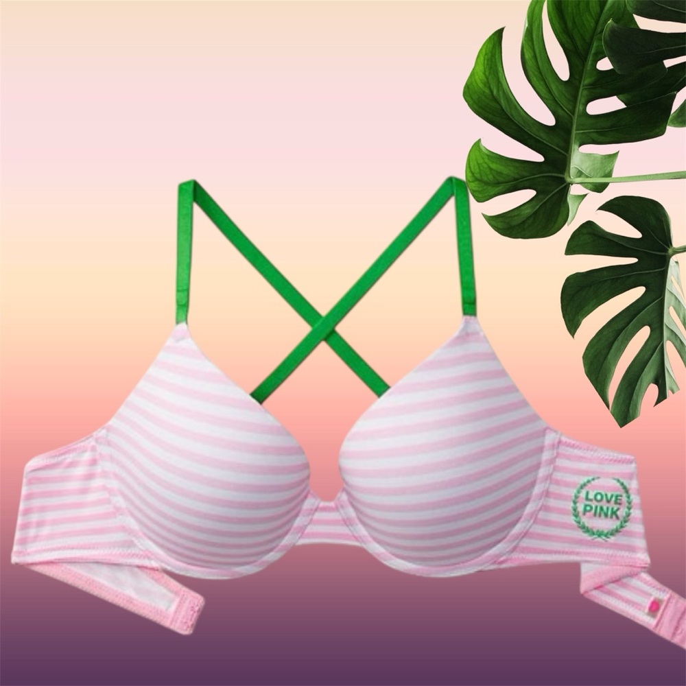 NEW 38C VS PINK Pushup Bra in Pink Originals stripe